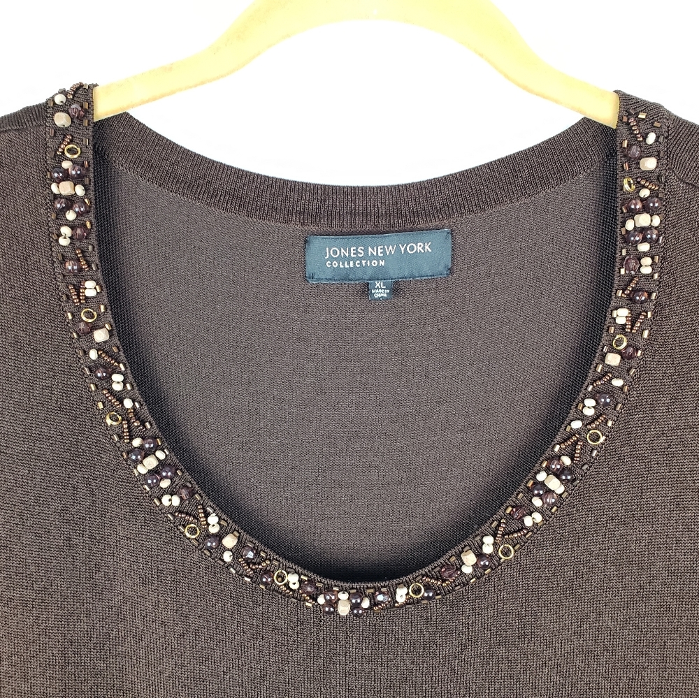 Jones New York Brown Beaded Neckline Shell Tank Top - Picture 4 of 7